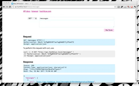 Screenshot of the hashblue API explorer